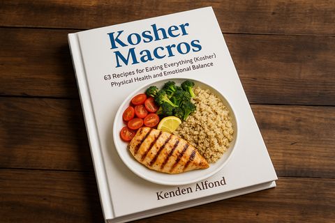Kosher Macros cookbook cover with a balanced meal
